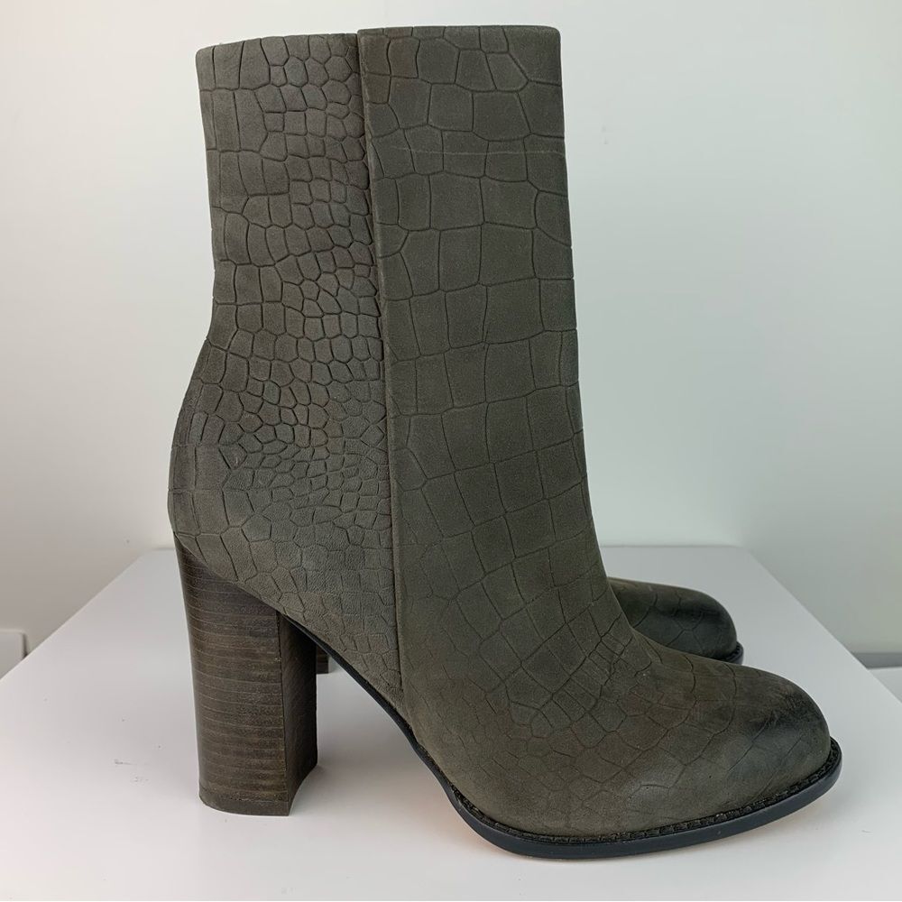 Sam Edelman Women’s Gray Leather Crocodile effect Reyes heeled ankle boots 6.5